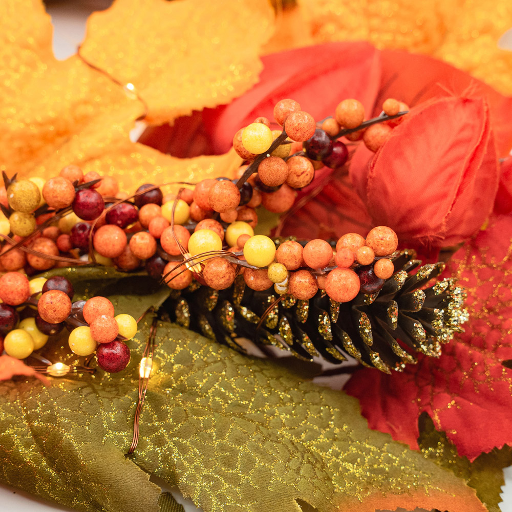 Norfolk Pumpkin Ember 150 Warm White LED Christmas Garland with Pumpkins Berries and Pinecones 183cm Image 6