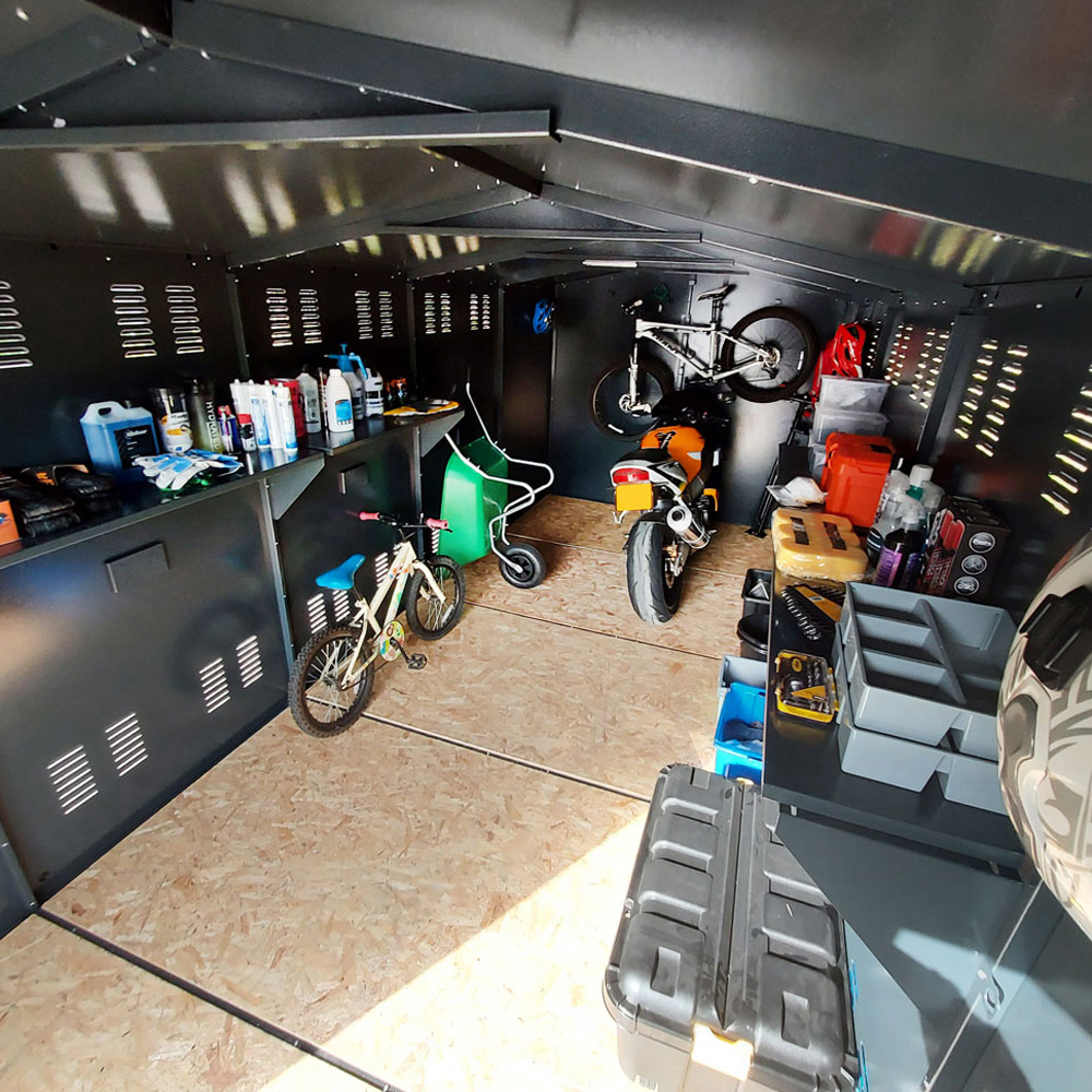 Asgard Gladiator 7 x 18ft Double Door Cream High Security Apex Motorcycle Garage Image 6