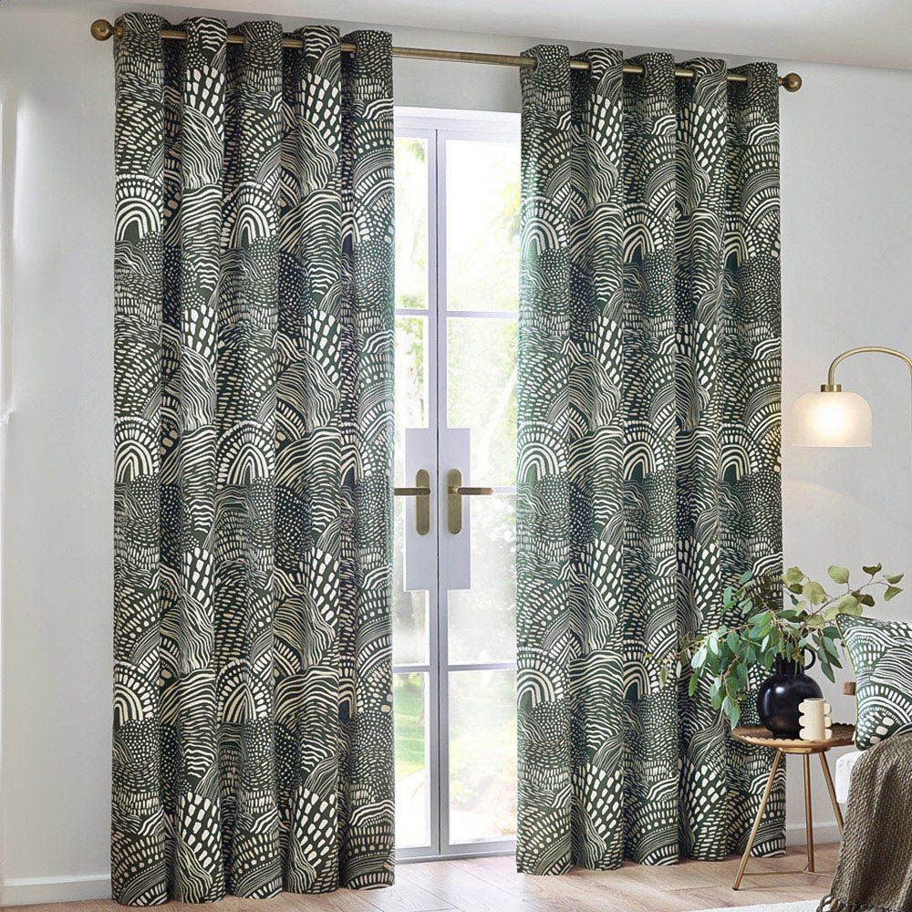 Hoem Nola Olive Abstract Eyelet Curtains 168 x 183cm Image 1
