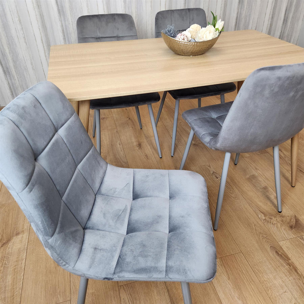 Kosy Koala 4 Seater Velvet Dining Set Wood Effect and Grey Image 3