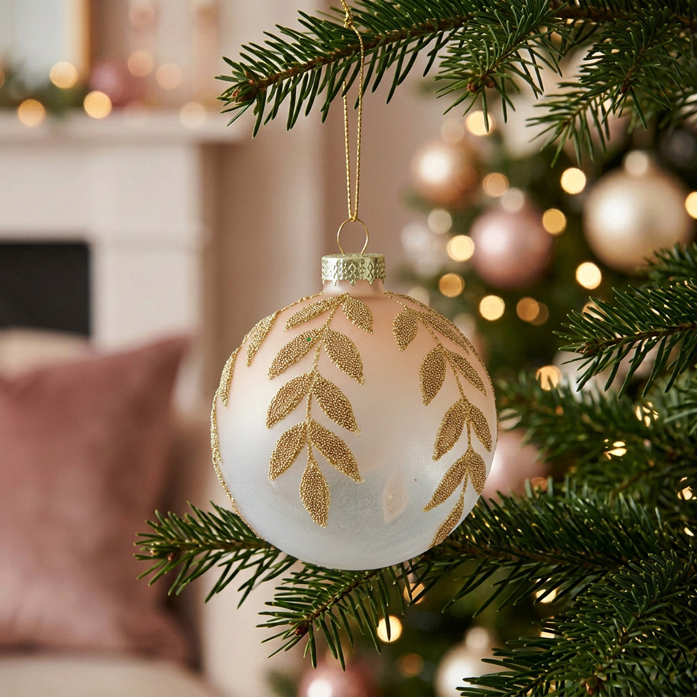 Frosted Gold Leaf Bauble Image 5