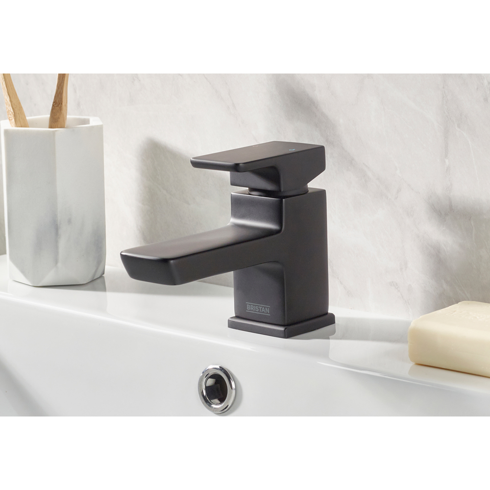 Bristan Cobalt Matt Black Basin Mixer Tap with Clicker Waste Image 7