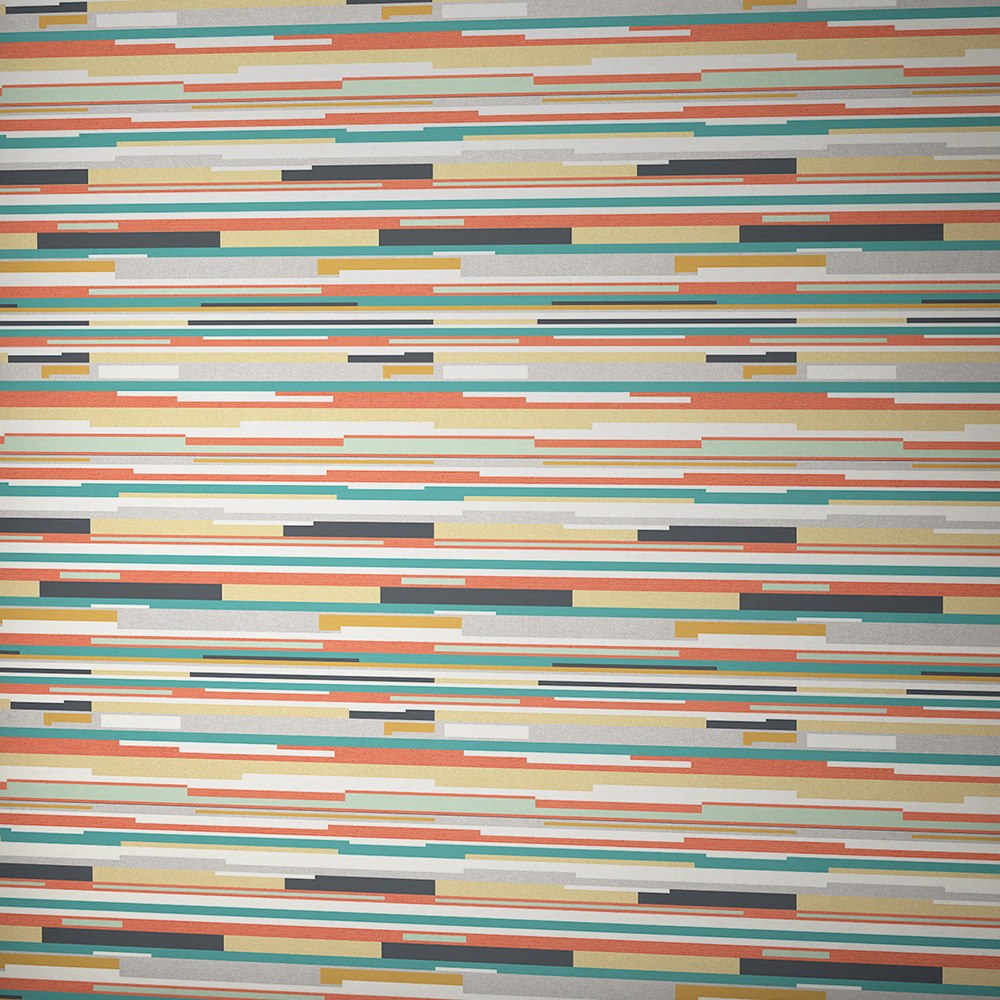 Hoopla Walls Horizontal Stripe Orange and Blue Non Woven Wallpaper Image 1