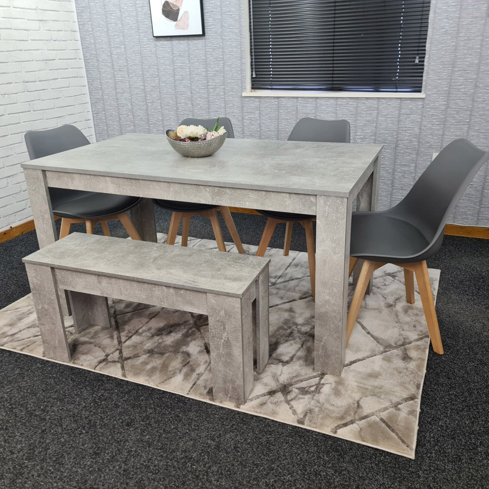 Portland Plastic Leather 6 Seater Dining Set with Bench Stone Grey and Grey Image 6