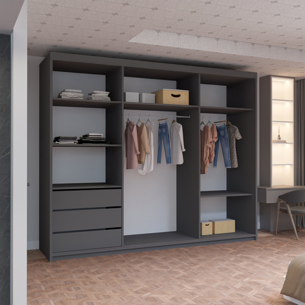 M N Furniture Roman 3 Door Grey and Oak Mirrored Sliding Wardrobe 250cm Image 3
