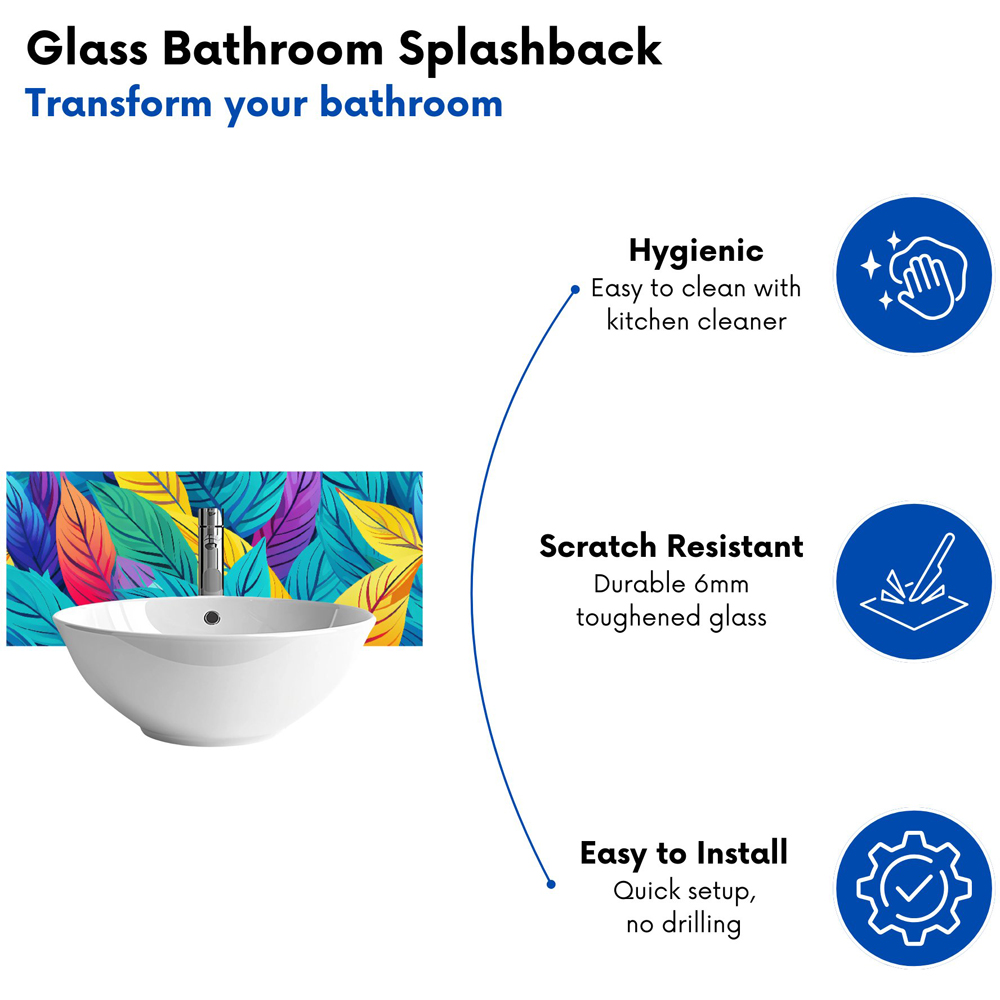 Warren Reed Designer Bright Colourful Leaves Glass Bathroom Splashback 25 x 60cm Image 4