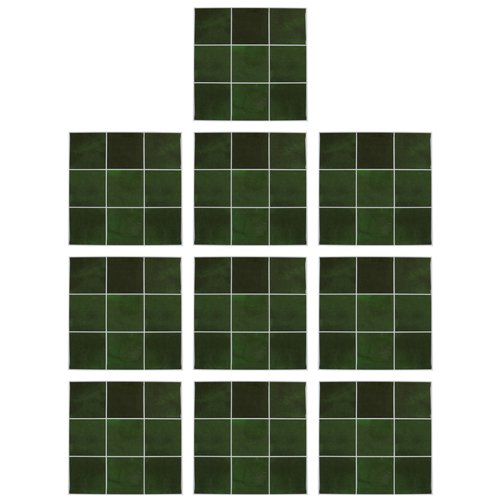 Living and Home 9 Grid Dark Green Peel and Stick Wall Tile Sticker 10 Pack Image 3