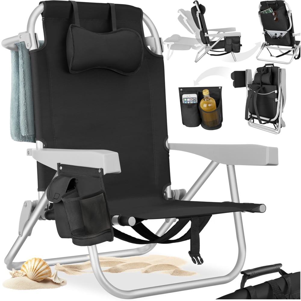 tectake Coral Black Foldable Beach Chair with Backpack Image 2