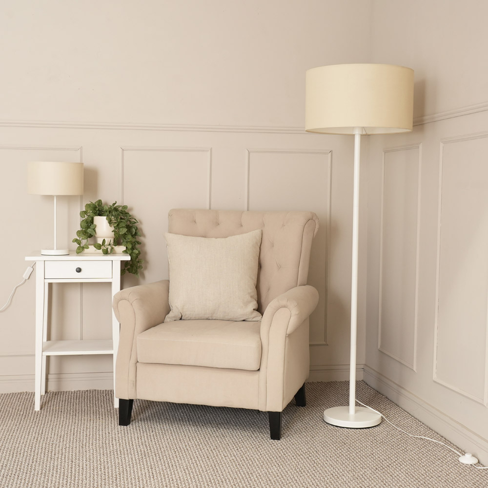 ValueLights Charlie Natural Drum Shade White Single Stem LED Floor Lamp Image 5