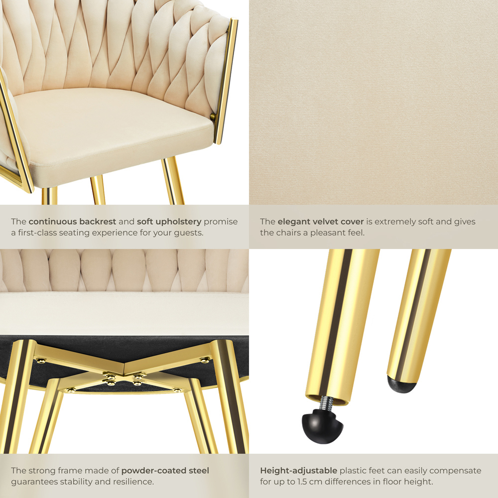 tectake Astano Set of 2 Sand and Gold Velvet Padded Knot Design Dining Chair Image 5
