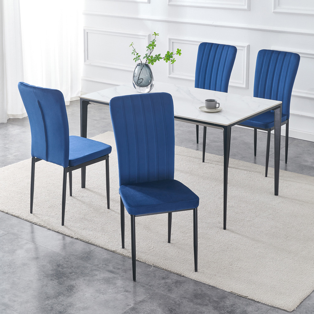 Elle Set of 4 Blue Velvet Effect Plush Padded Upholstered Dining Chair Image 7