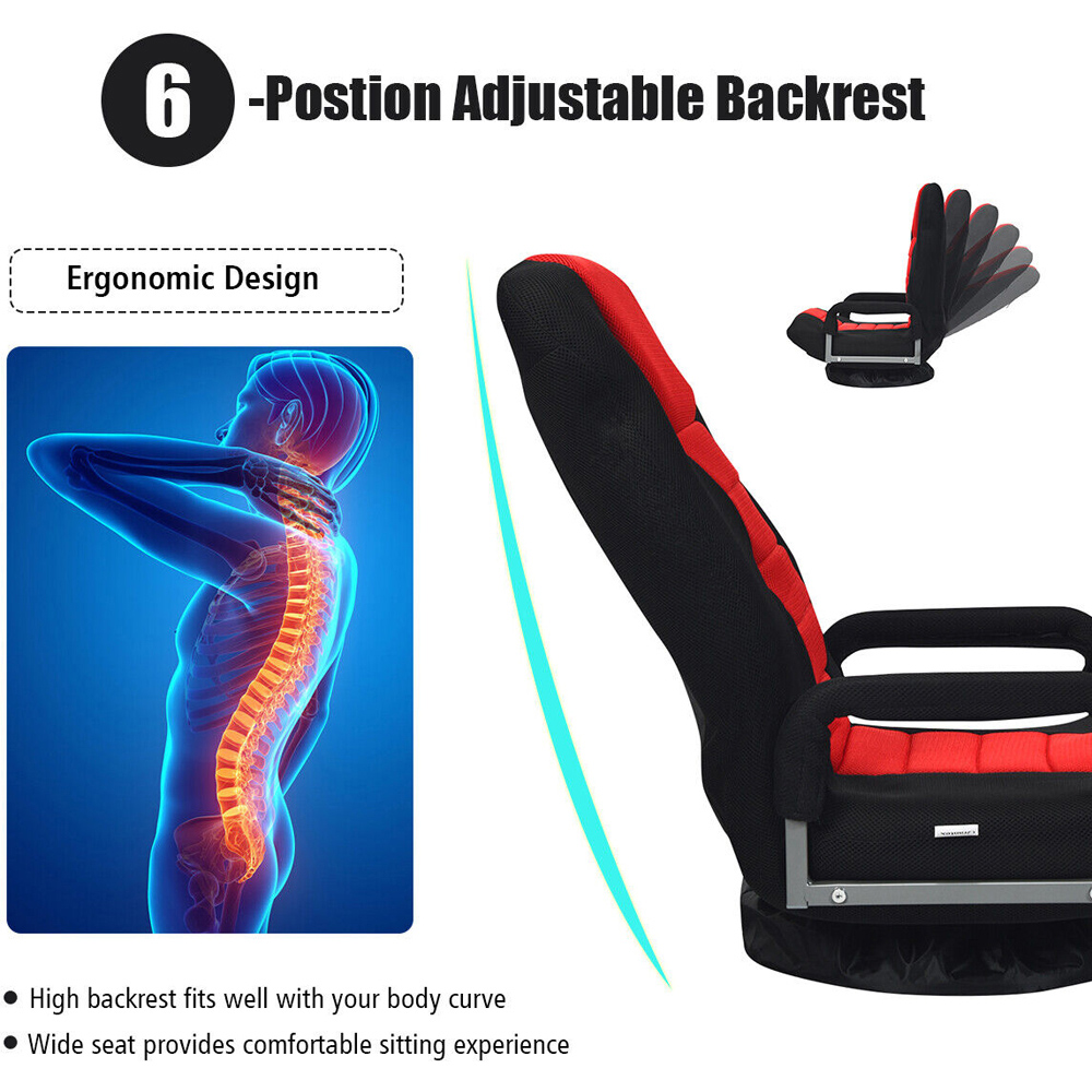Costway Red Swivel Gaming Chair with Adjustable Backrest Image 4