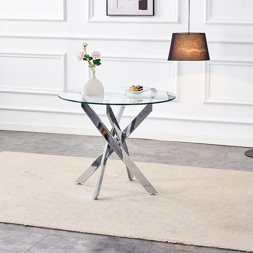 Kosy Koala 4 Seater Glass Round Dining Set Blue Velvet Image 4