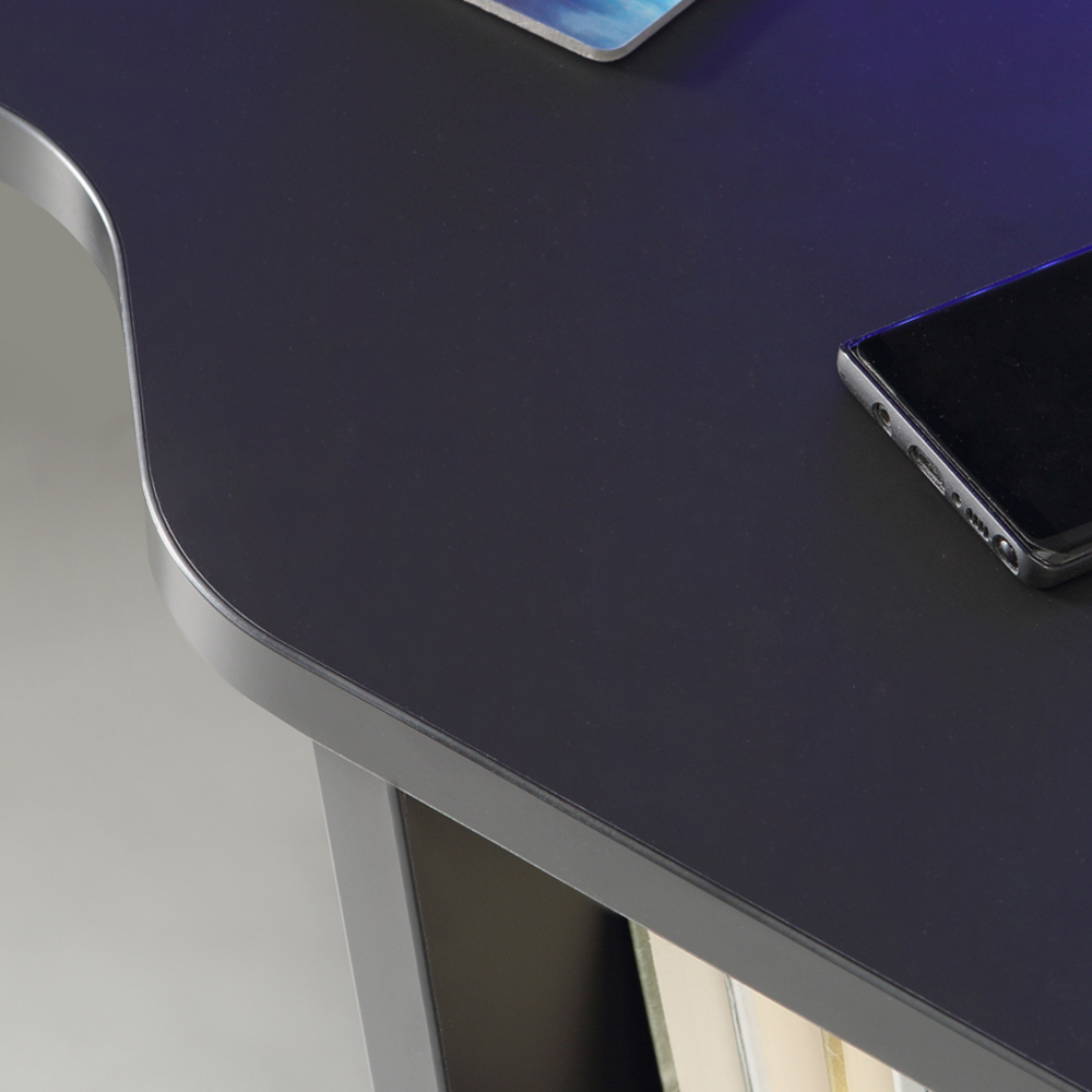 Florence Tezaur 3 Shelf Black Wide LED Gaming Desk Image 5