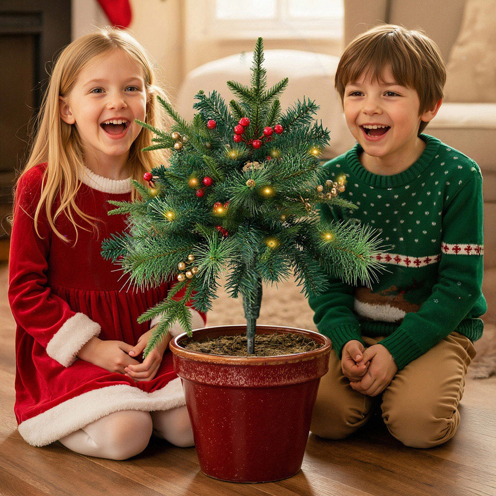 Living and Home Pre-Lit Artificial Christmas Tree Urn Filler with Berries 55cm Image 7