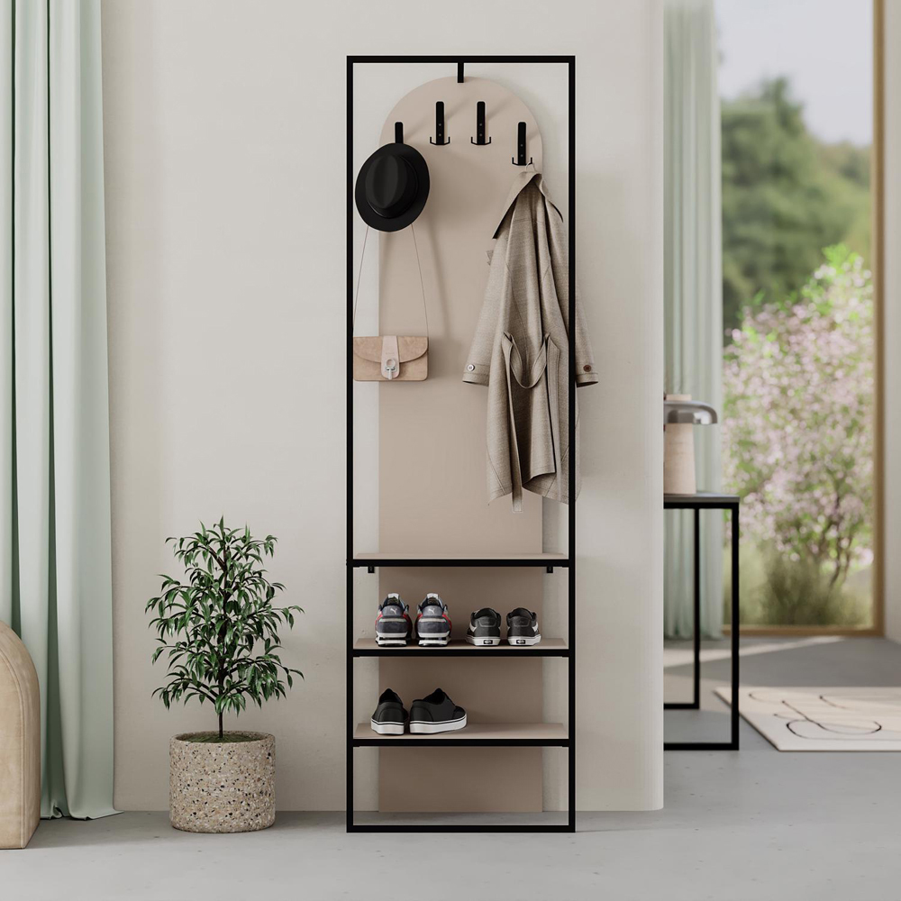 FWStyle Archy 3 Shelf Sandstone Shoe and Coat Rack Stand with Hanging Hooks Image 4