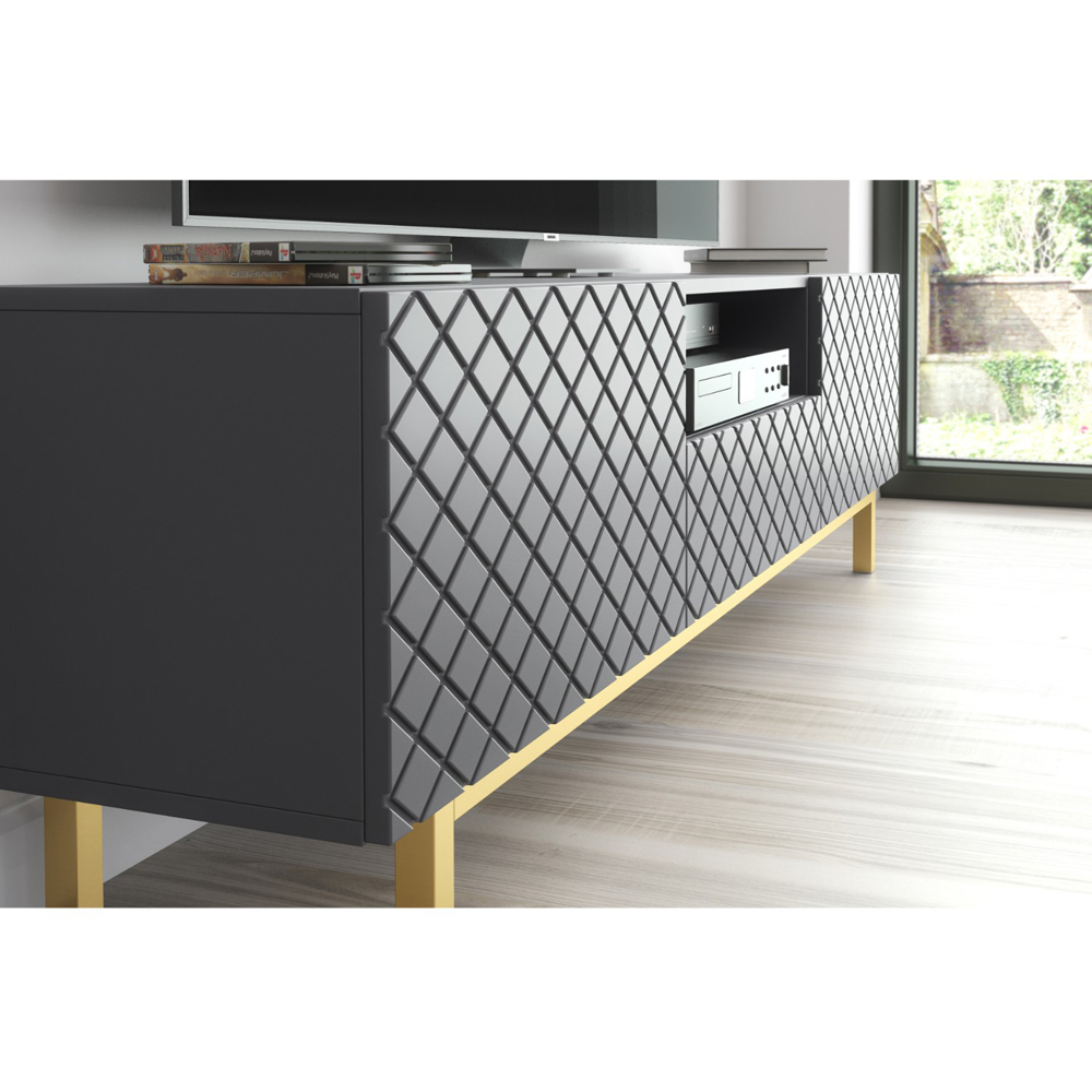 Creative Furniture Diamond Luxe Dark Grey 2 Door Single Drawer TV Unit Image 4