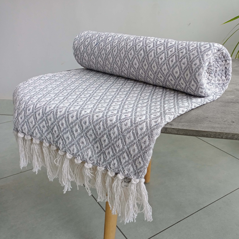 Rapport Home Silver Eden Recycled Cotton Geometric Throw 254 x 254cm Image 2