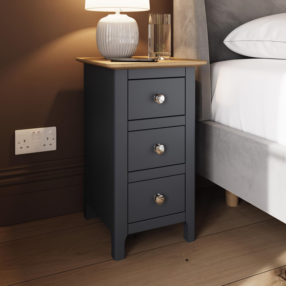 FWStyle Taberno Slim 3 Drawer Blue Oak Assembled Bedside Table Image 6