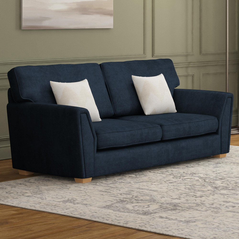 Wendleberry 5 Seater Royal Blue Plush Velvet Fixed Back Sofa Set Image 5