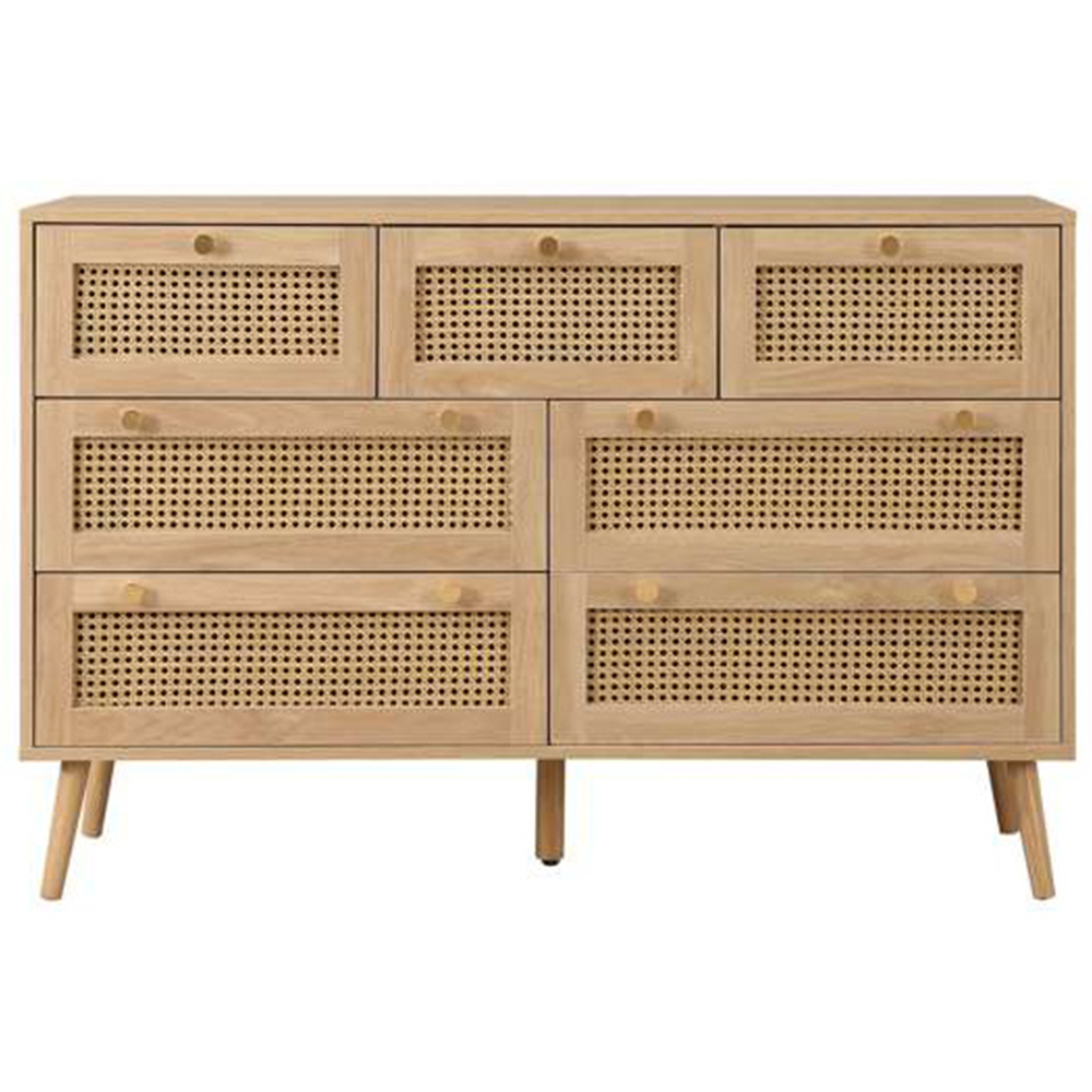 Croxley 7 Drawer Oak Rattan Chest of Drawers Image 3