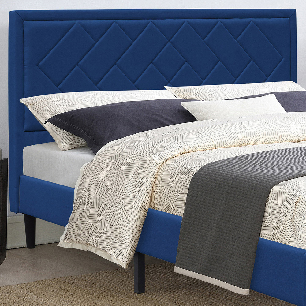Brooklyn Double Blue Padded Headboard Bed Frame Image 2