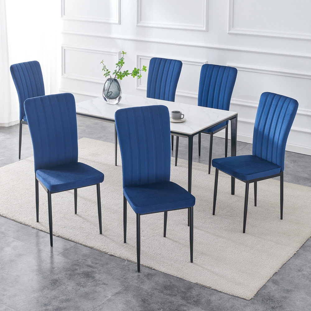 Elle Set of 6 Blue Velvet Effect Plush Padded Upholstered Dining Chair Image 7