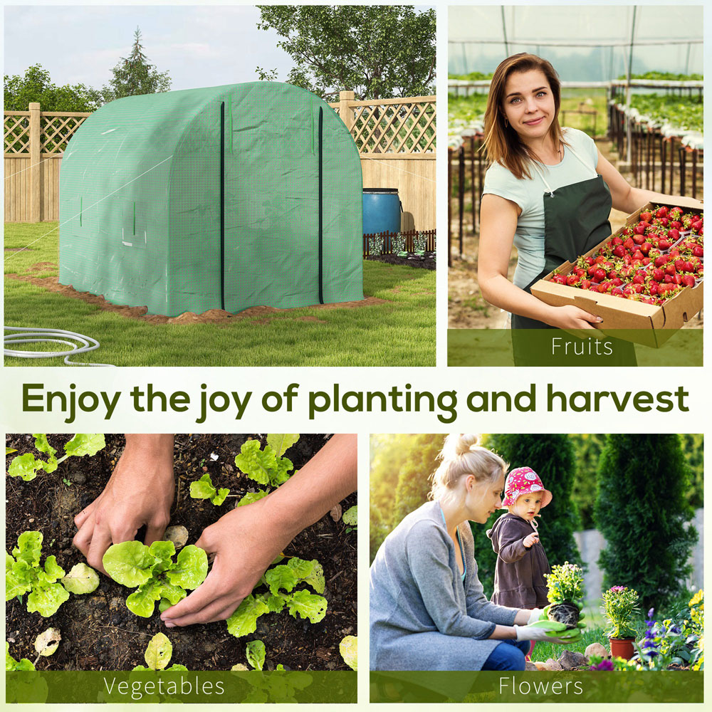 Outsunny Green Plastic 6.5 x 8.2ft Walk In Polytunnel Greenhouse Image 3