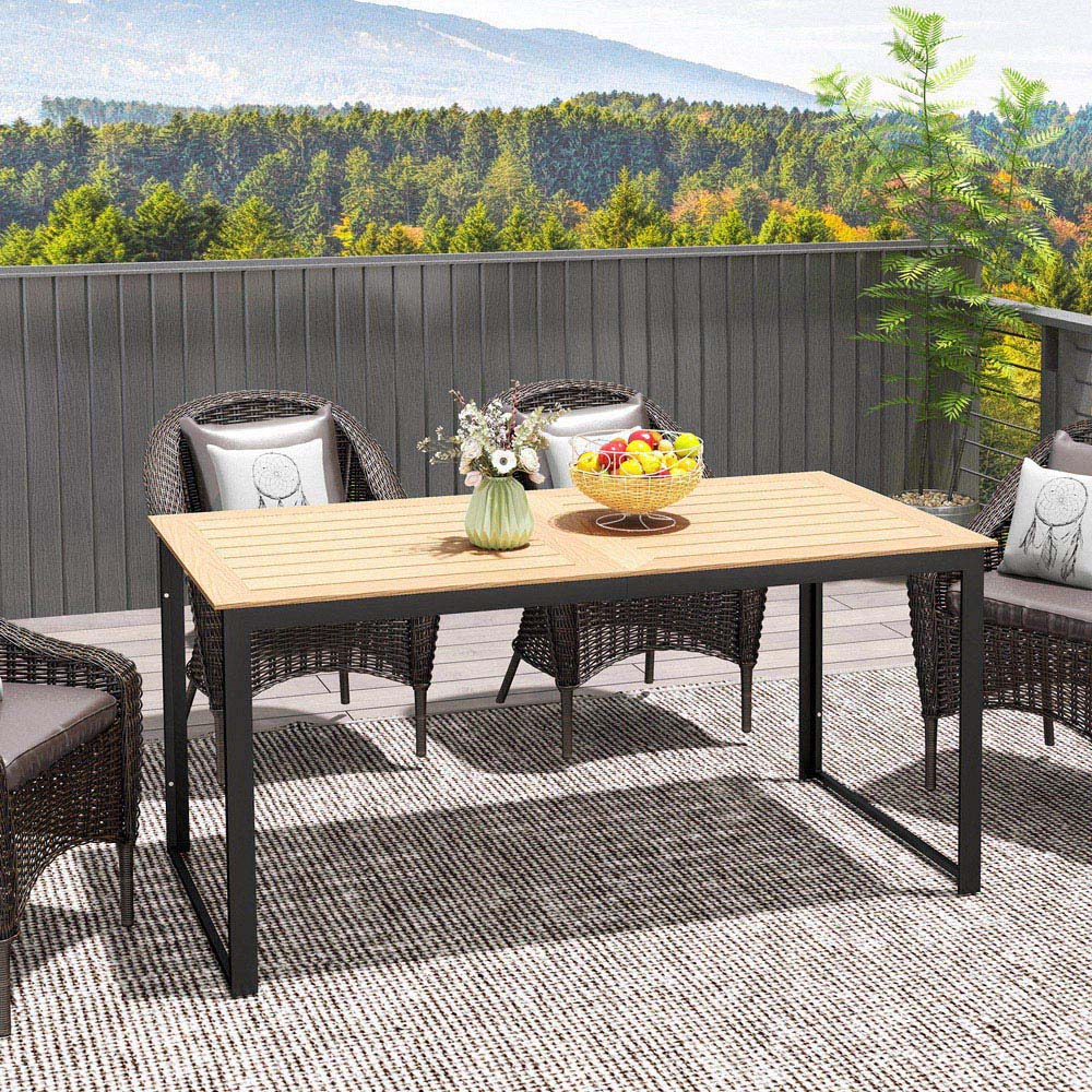 Outsunny 6 Seater Slate Top Teak Garden Table Image 3