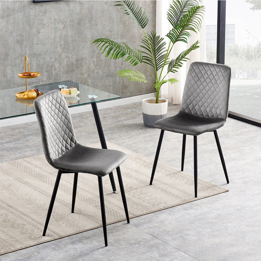Lexi Set of 2 Grey Velvet Fabric Dining Chairs Image 5