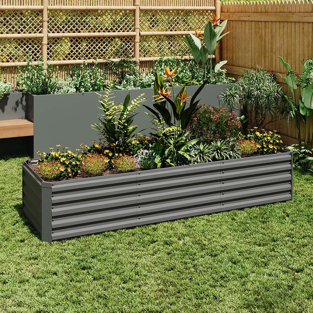 Living and Home Grey Large Rectangular Galvanised Steel Raised Garden Bed 240x80x45cm Image 7