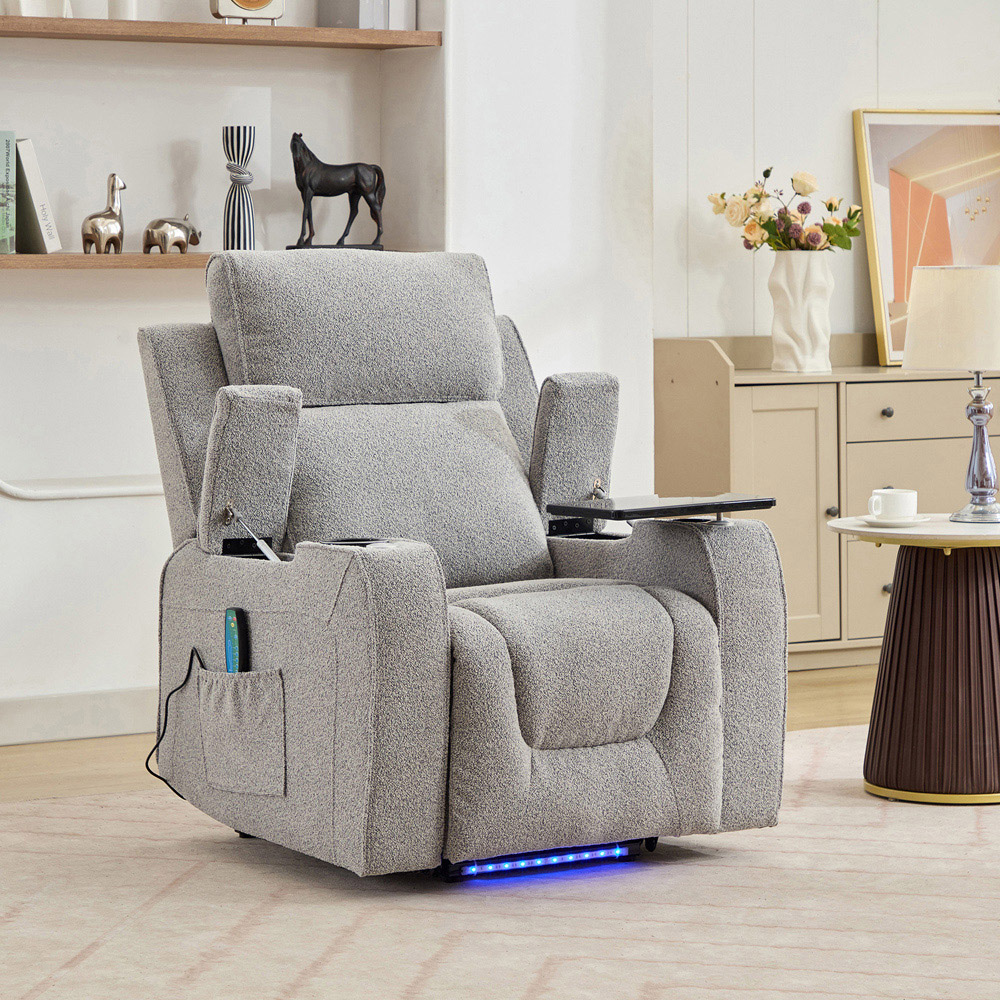Artemis Home Cowley Light Grey Boucle Massage and Heat Electric Riser Recliner Chair Image 3