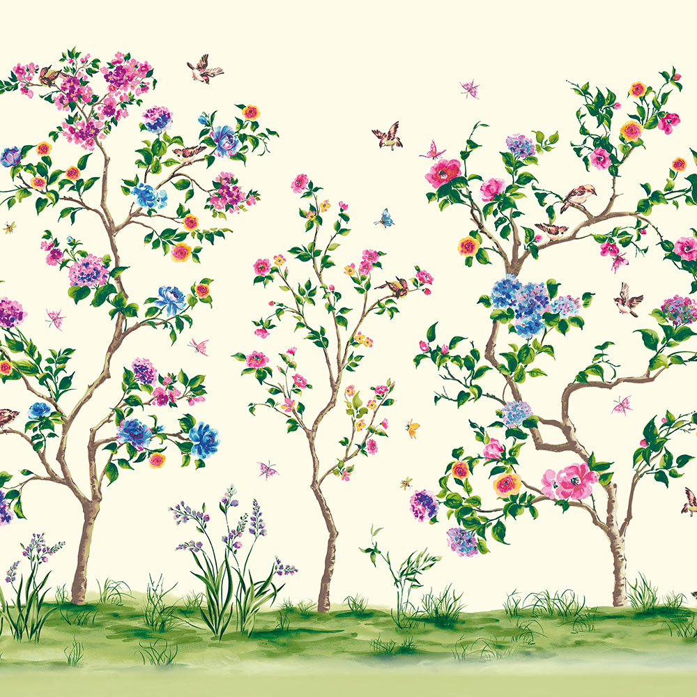 Origin Murals Oriental Flower Tree Cream and Pink Wall Mural Image 2