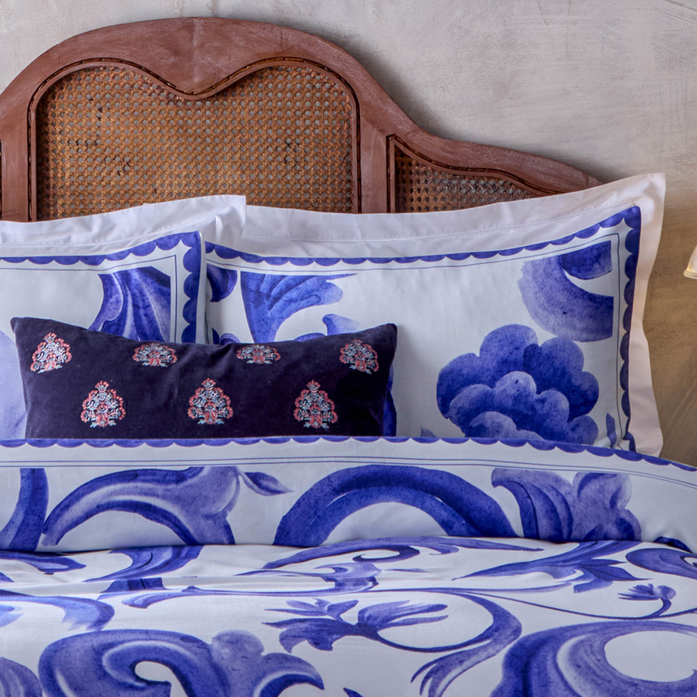 Paoletti Azzurro Double Blue Printed Cotton Duvet Set Image 3