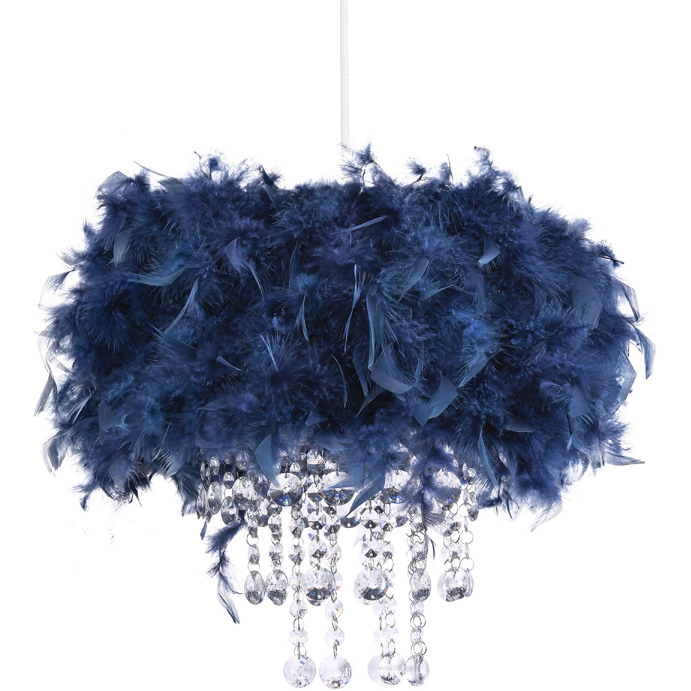 Happy Homewares Green Navy Pendant Shade with Transparent Acrylic Droplets Image 1