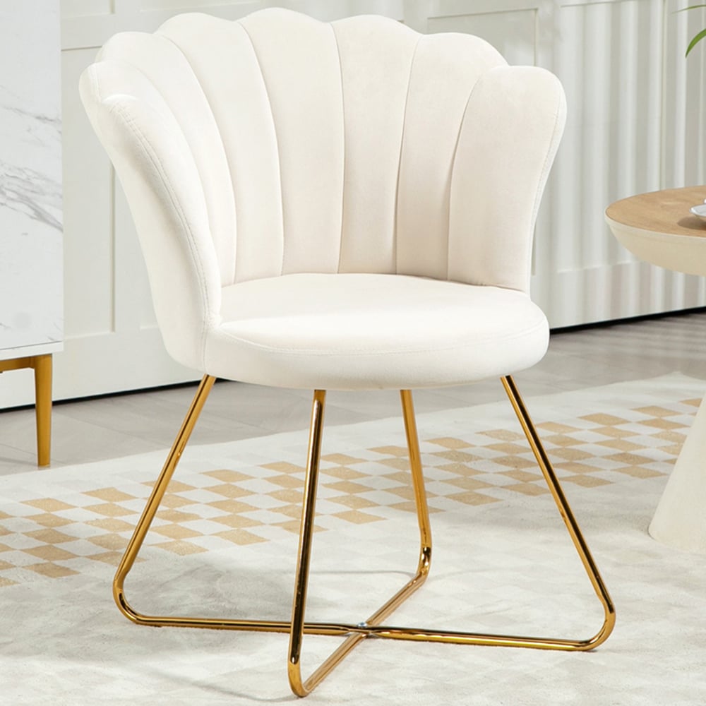 Portland Cream Velvet Accent Chair with Lotus Backrest Image 1