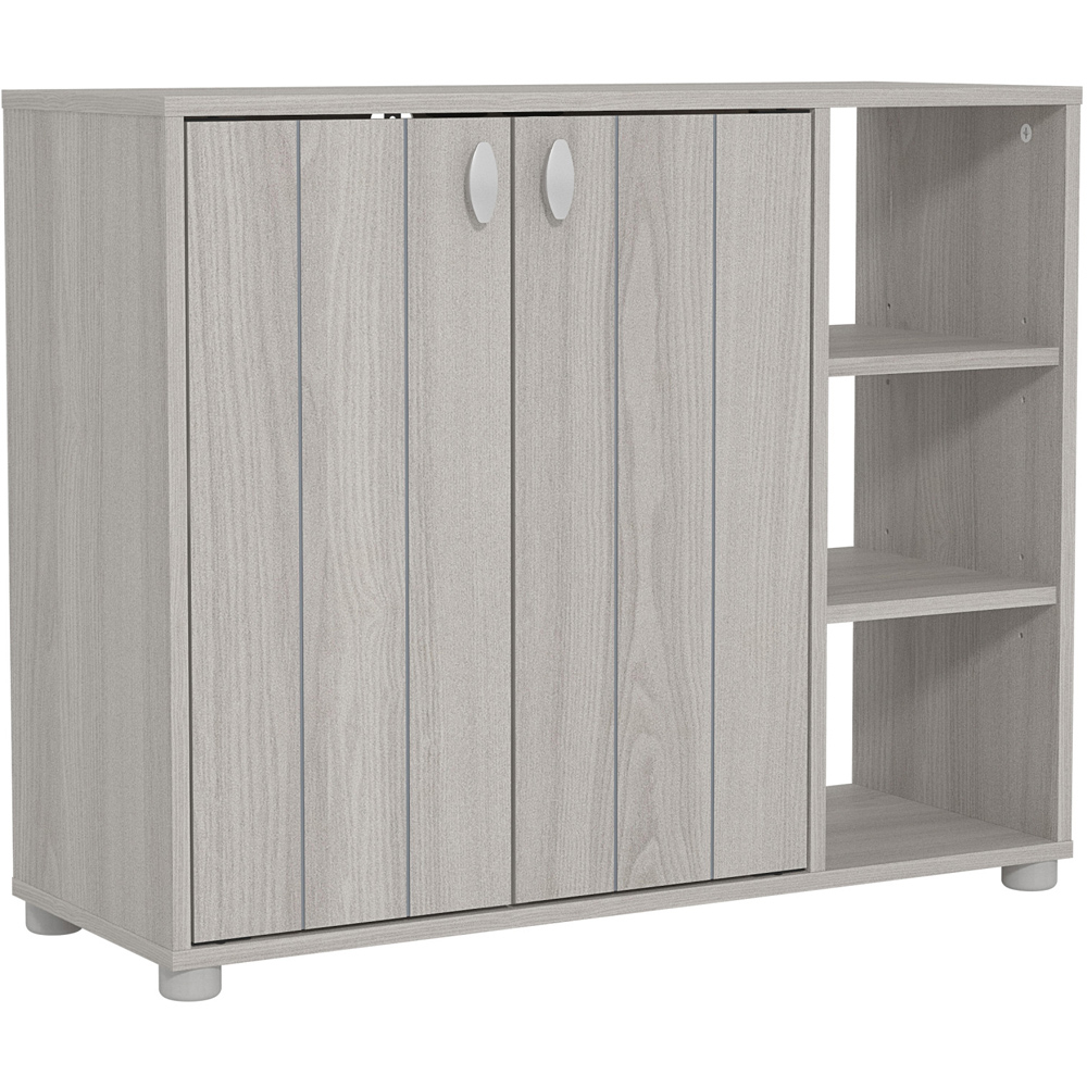 GFW Bideford Grey Oak Shoe Cabinet with Open Storage Image 2