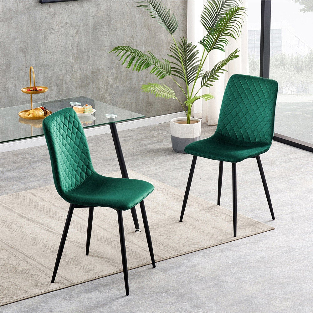 Lexi Set of 2 Green Velvet Fabric Dining Chairs Image 5