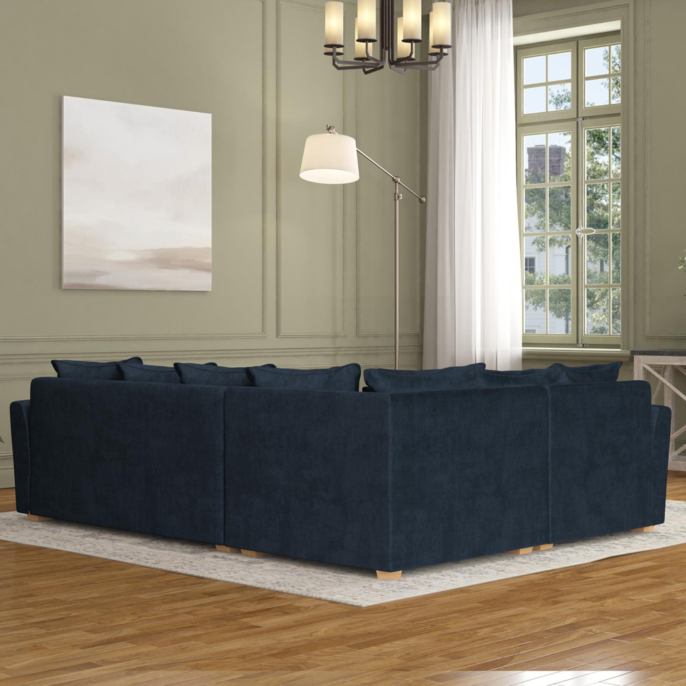Wendleberry 3 Seater Royal Blue Plush Velvet Scatter Back Left Hand Corner Sofa Image 6