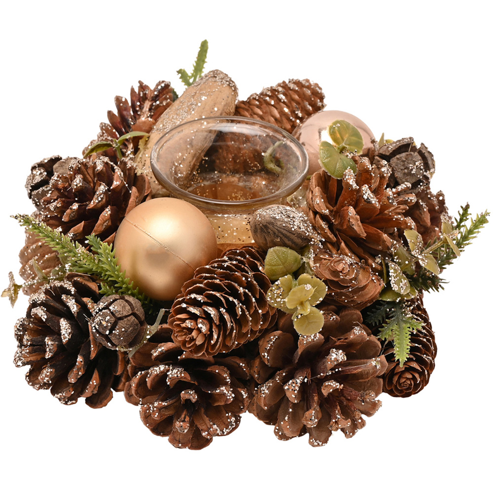 The Seasonal Gift Co. Single Glass Gold Glitter Pinecone Candleholder Image 2