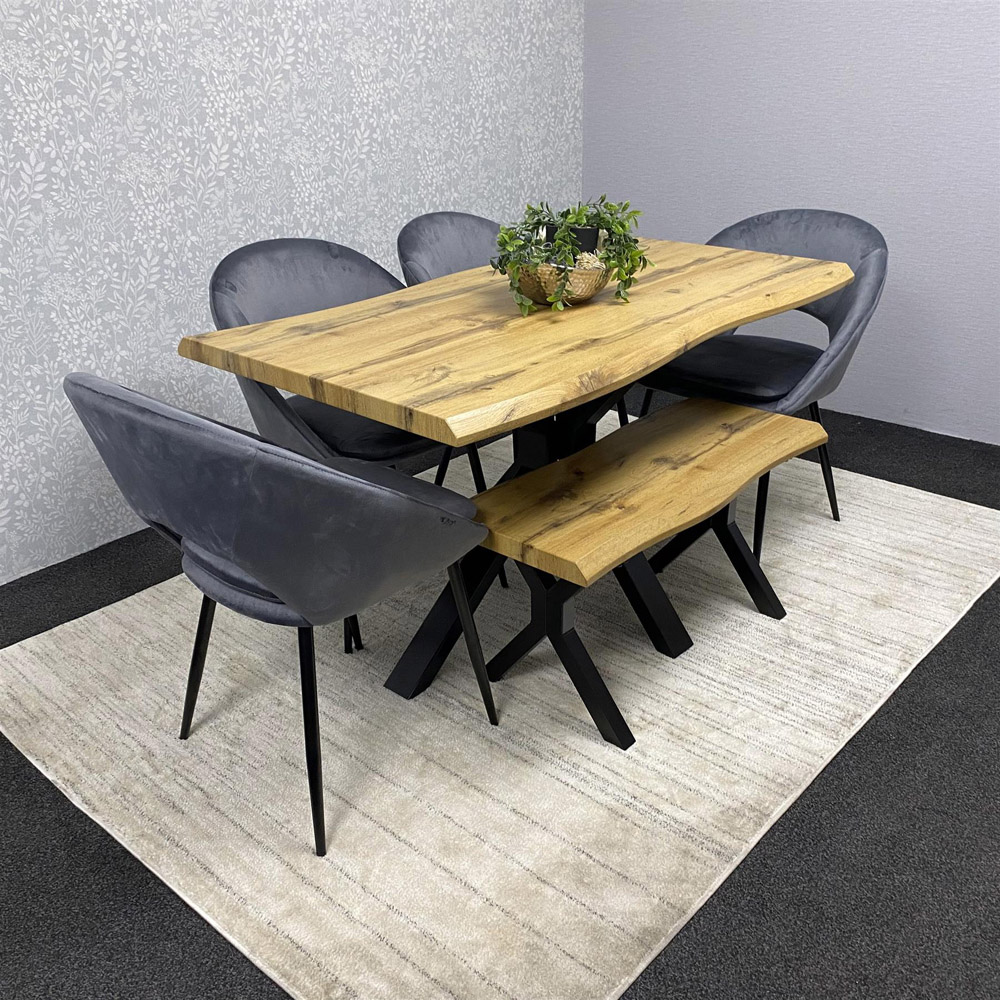 Kosy Koala 6 Seater Velvet Wooden Rectangle Dining Set with Bench Grey Image 6