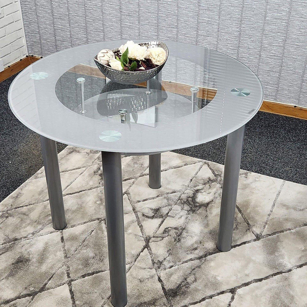Kosy Koala 4 Seater Grey Glass Round Dining Table Image 2