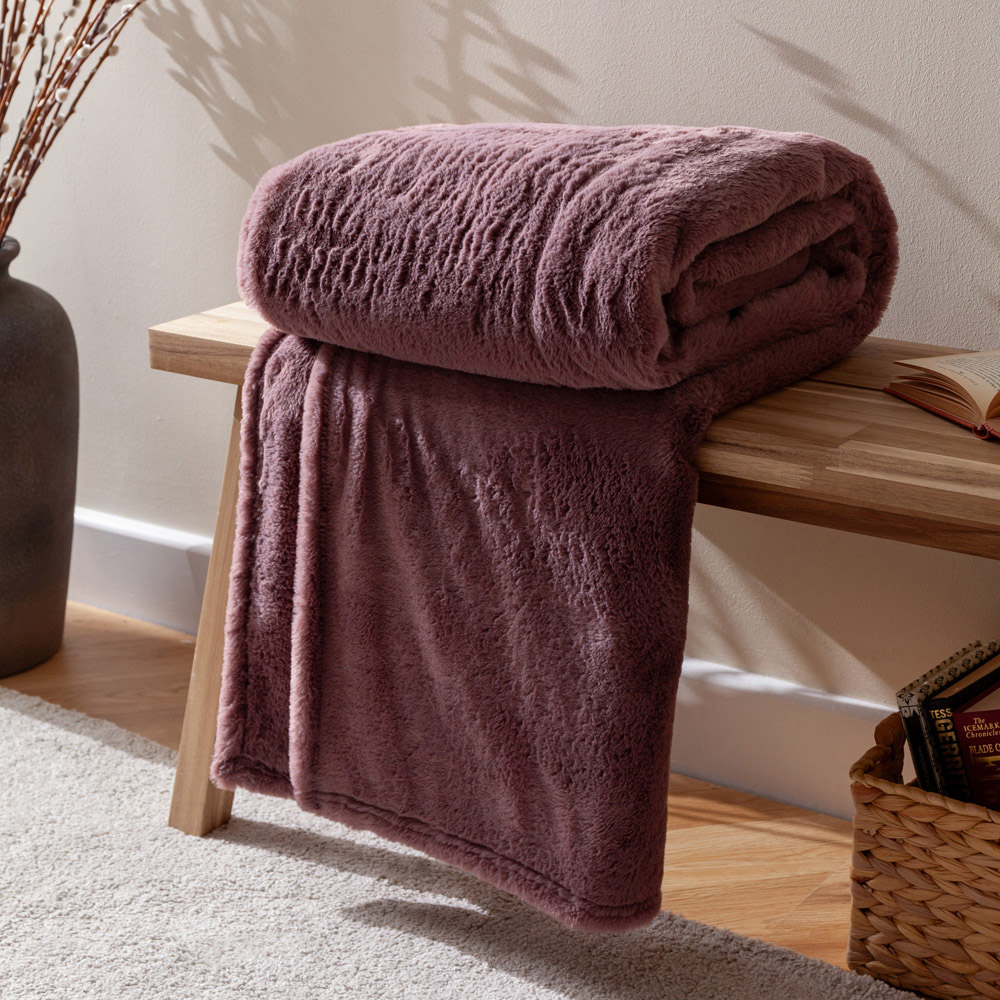 furn. Kallu Mulberry Double-Sided Faux-Fur Throw 150 x 200cm Image 2