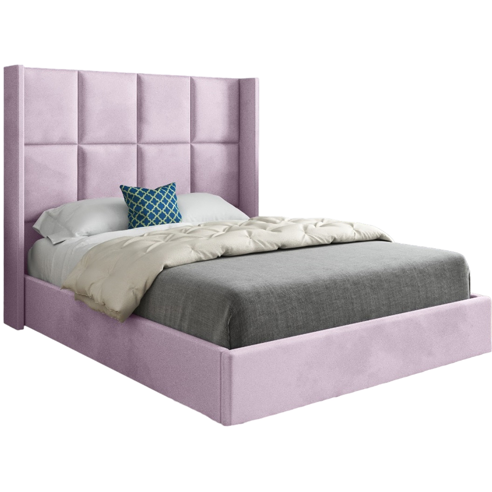 Quanta Single Pink Soft Velvet Upholstered Bed Frame with Straight Winged Headboard Image 2