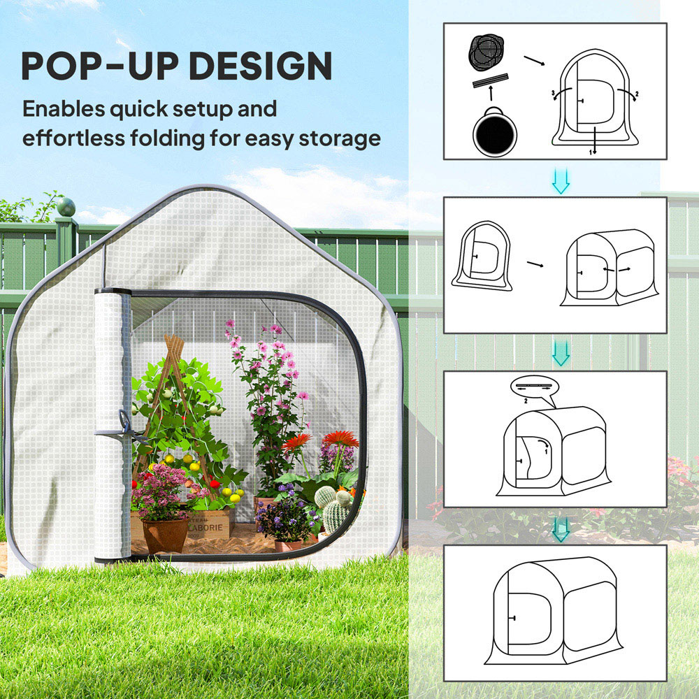 Outsunny White PE Cover 4.9 x 4.8ft Mini Pop Up Greenhouse with Zipper Door Image 7