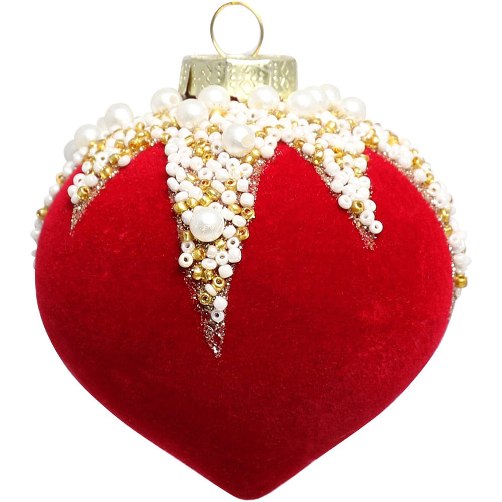 Flocked Embellished Bauble - Red Image 3
