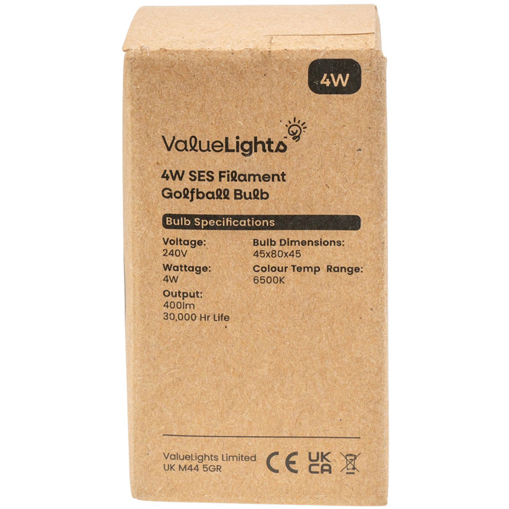 ValueLights 2 Pack E14 Vintage Filament Golfball LED 4W Cool White 6500K Light Bulbs Image 3