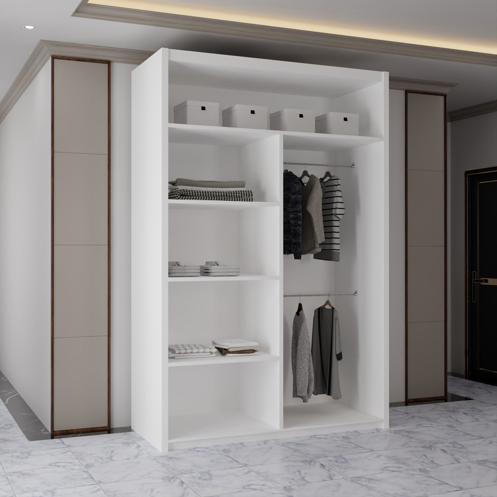 Sliding Wardrobes 4U 2 Sliding Door White Modern Mirrored Wardrobe with Adjustable Shelf Image 4