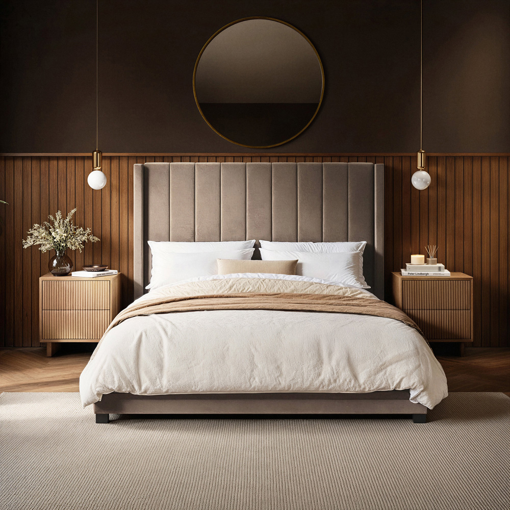 Flair Tiggy Double Beige Velvet Ottoman Bed with Winged Headboard Image 4