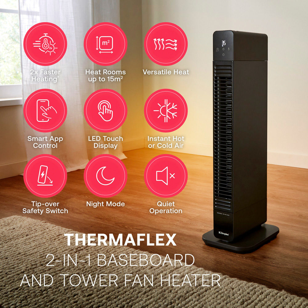 Dimplex ThermaFlex 2-in-1 Black Baseboard and Tower Fan Heater 2200W Image 8